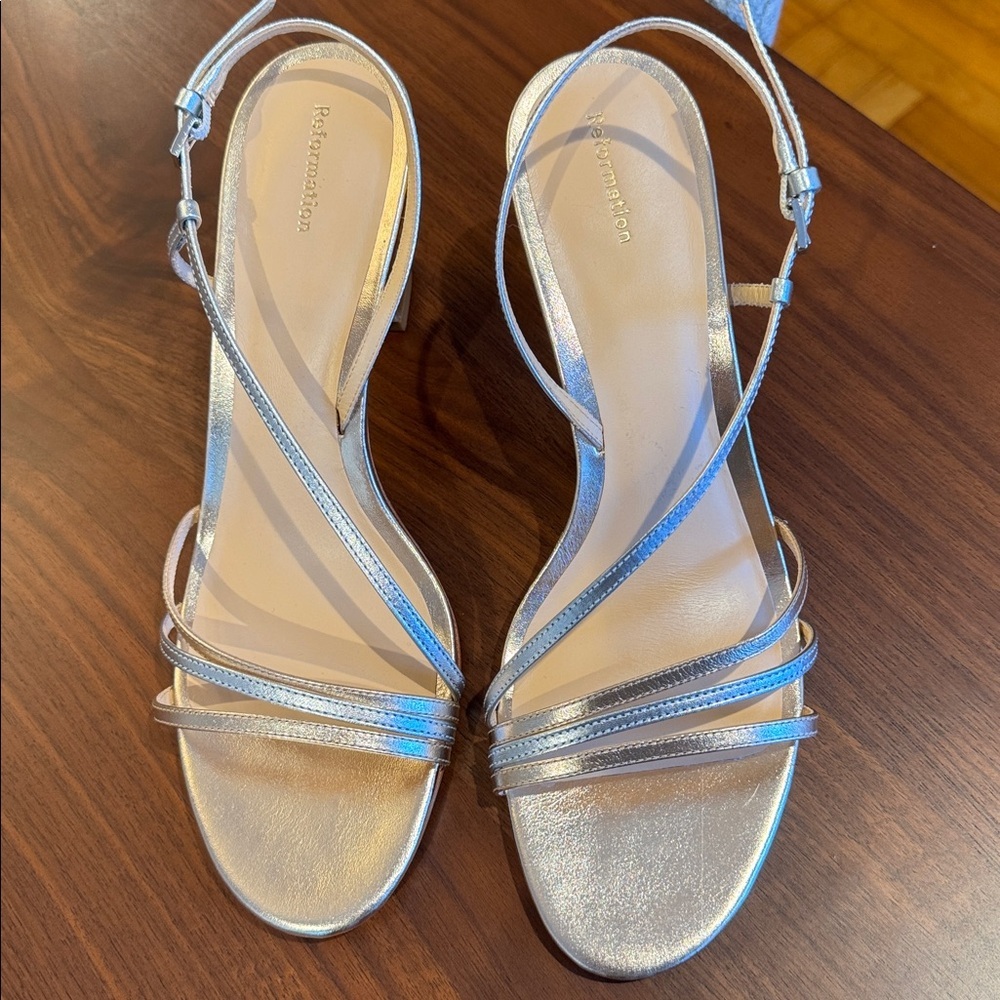 NEW Reformation Pixie High Heel Sandal in Gold Silver Sz 10 - Picture 11 of 13